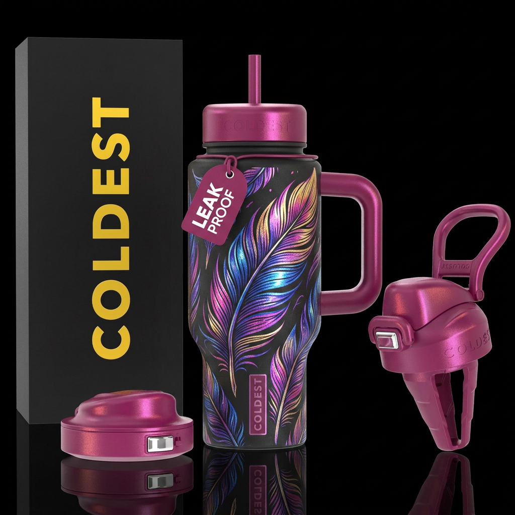 shimmer, feathers, stylistic, inbued, vibrant, tat... water bottle design