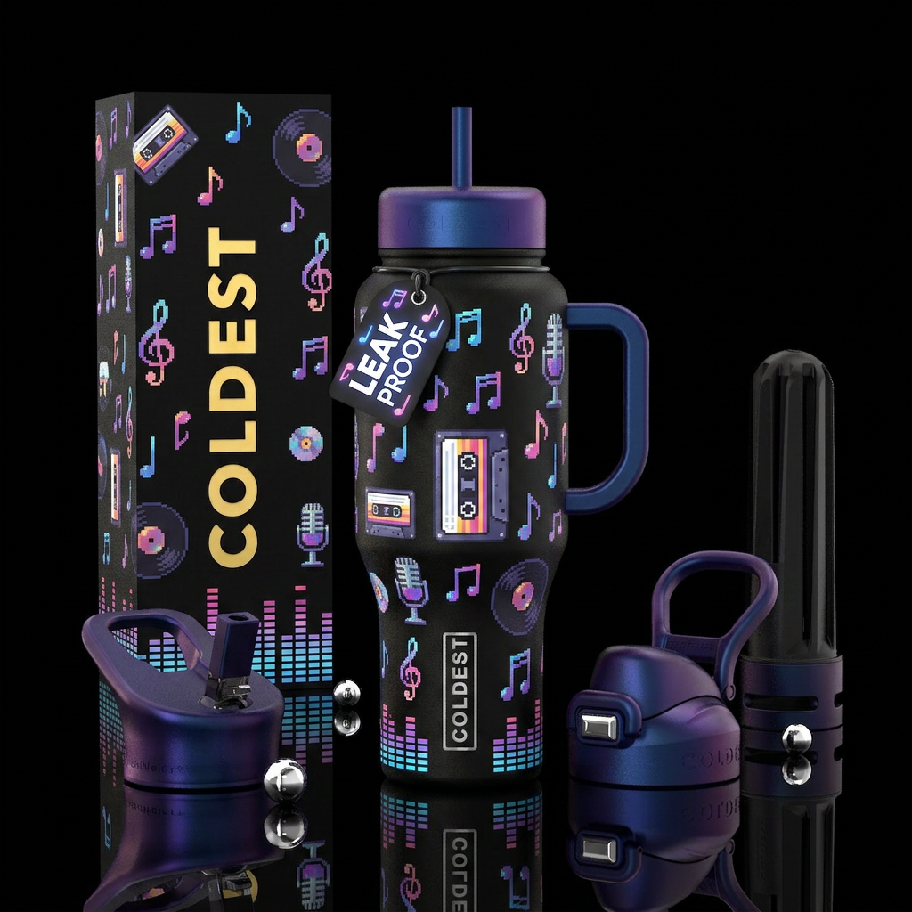pixel art,fun,, glowie, vibrant, stylistic, abstra... water bottle design