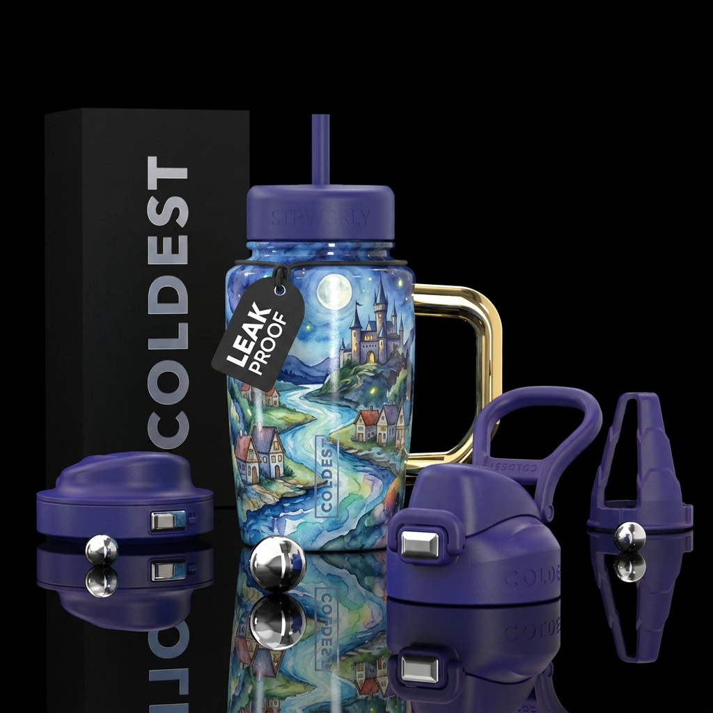 european, oil painted, watercolor, artistic, styli... water bottle design