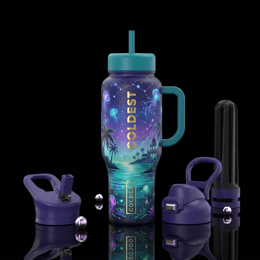 Caribbean nights, beautiul, vibrant, magical, inbu... water bottle design