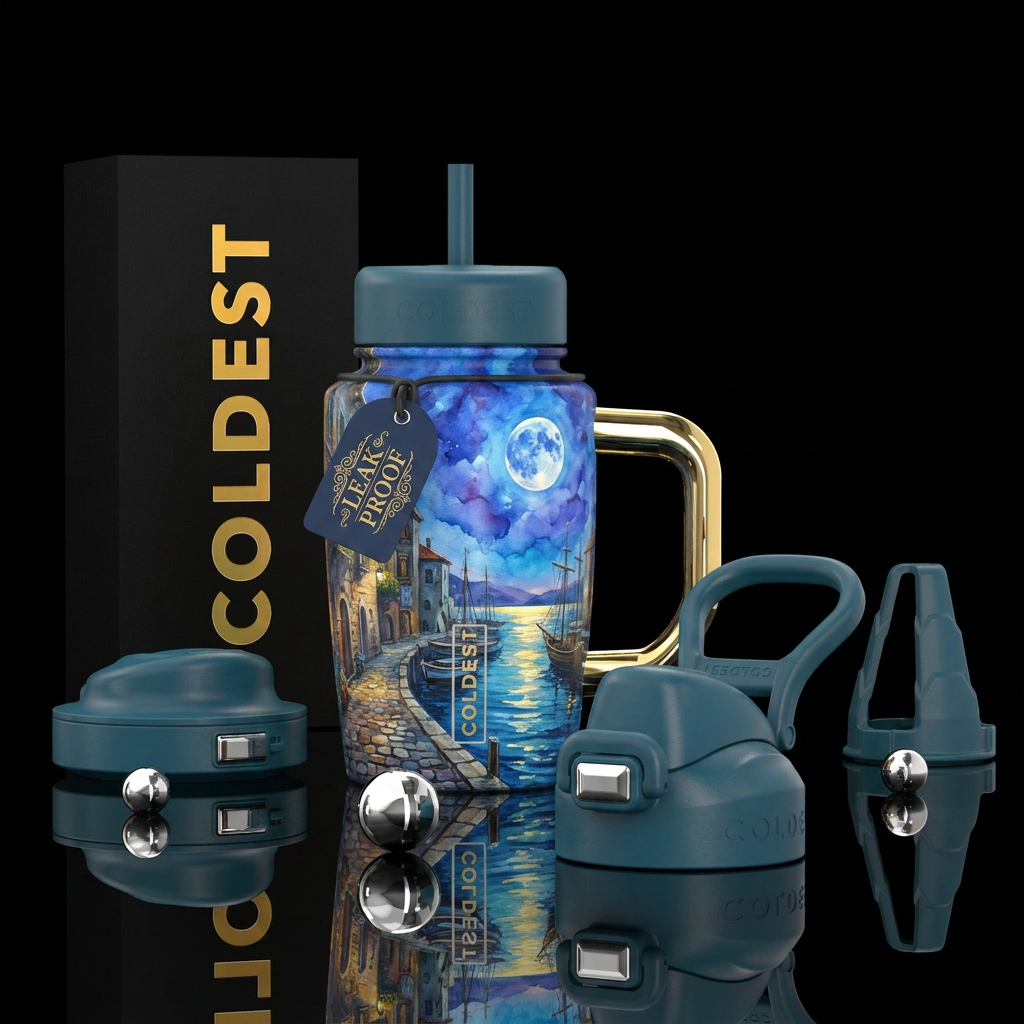 european, oil painted, watercolor, artistic, styli... water bottle design