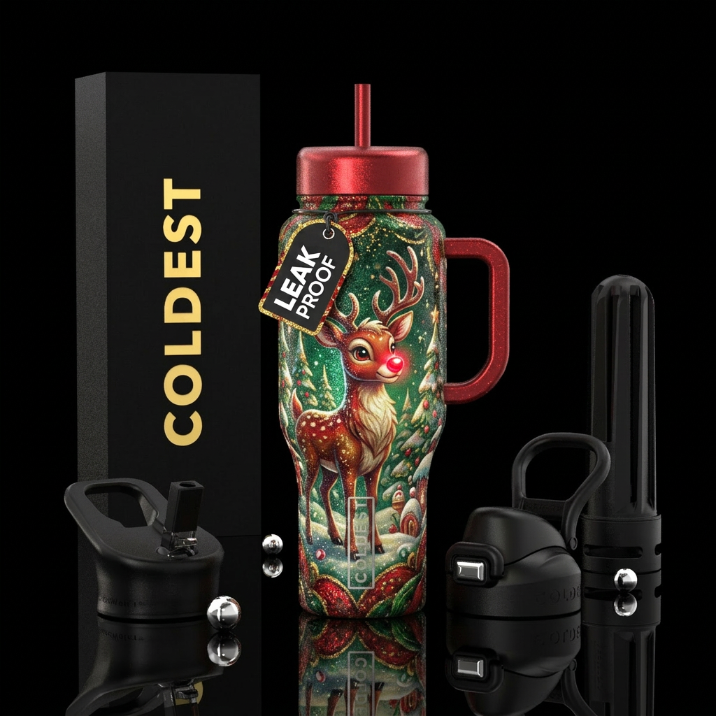 Rudolph christmas fantasy, sparkly, shiny, beautiu... water bottle design