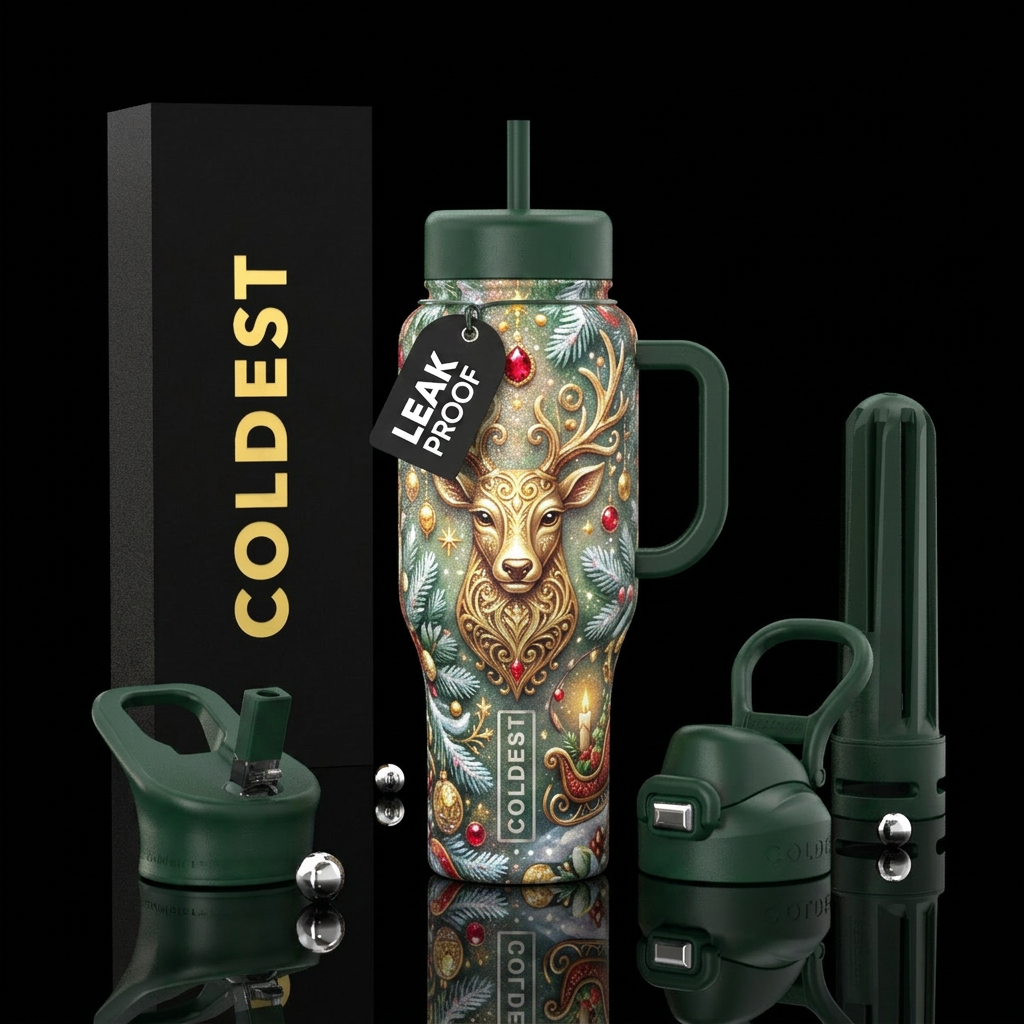 Rudolph christmas fantasy, sparkly, shiny, beautiu... water bottle design