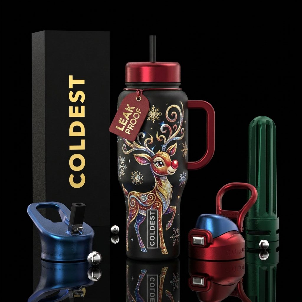 Rudolph christmas fantasy, sparkly, shiny, beautiu... water bottle design