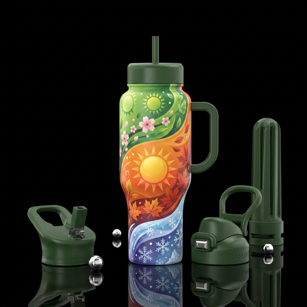 Seasons changes, modern, vibrant, beautiul, stylis... water bottle design