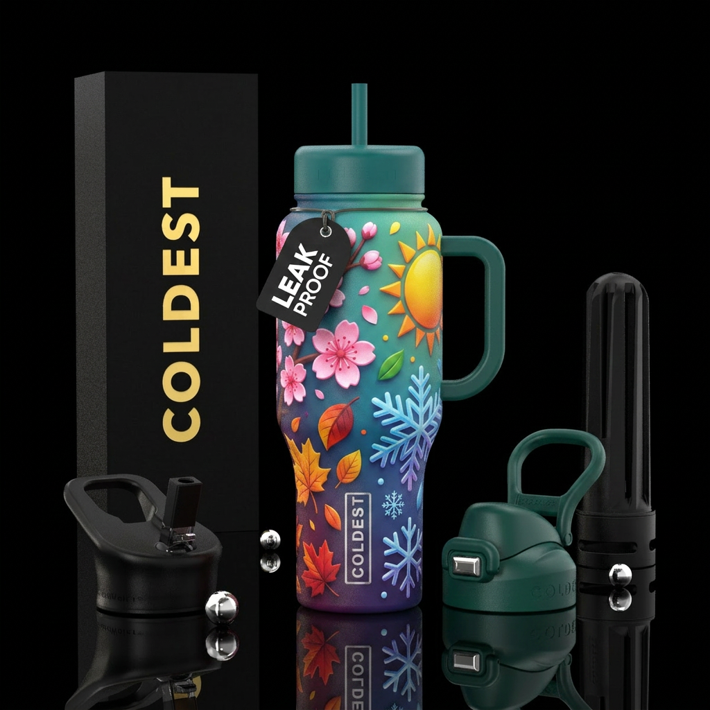 Seasons changes, modern, vibrant, beautiul, stylis... water bottle design