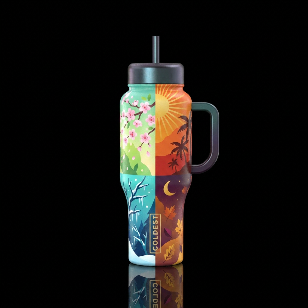 Seasons changes, modern, vibrant, beautiul, stylis... water bottle design