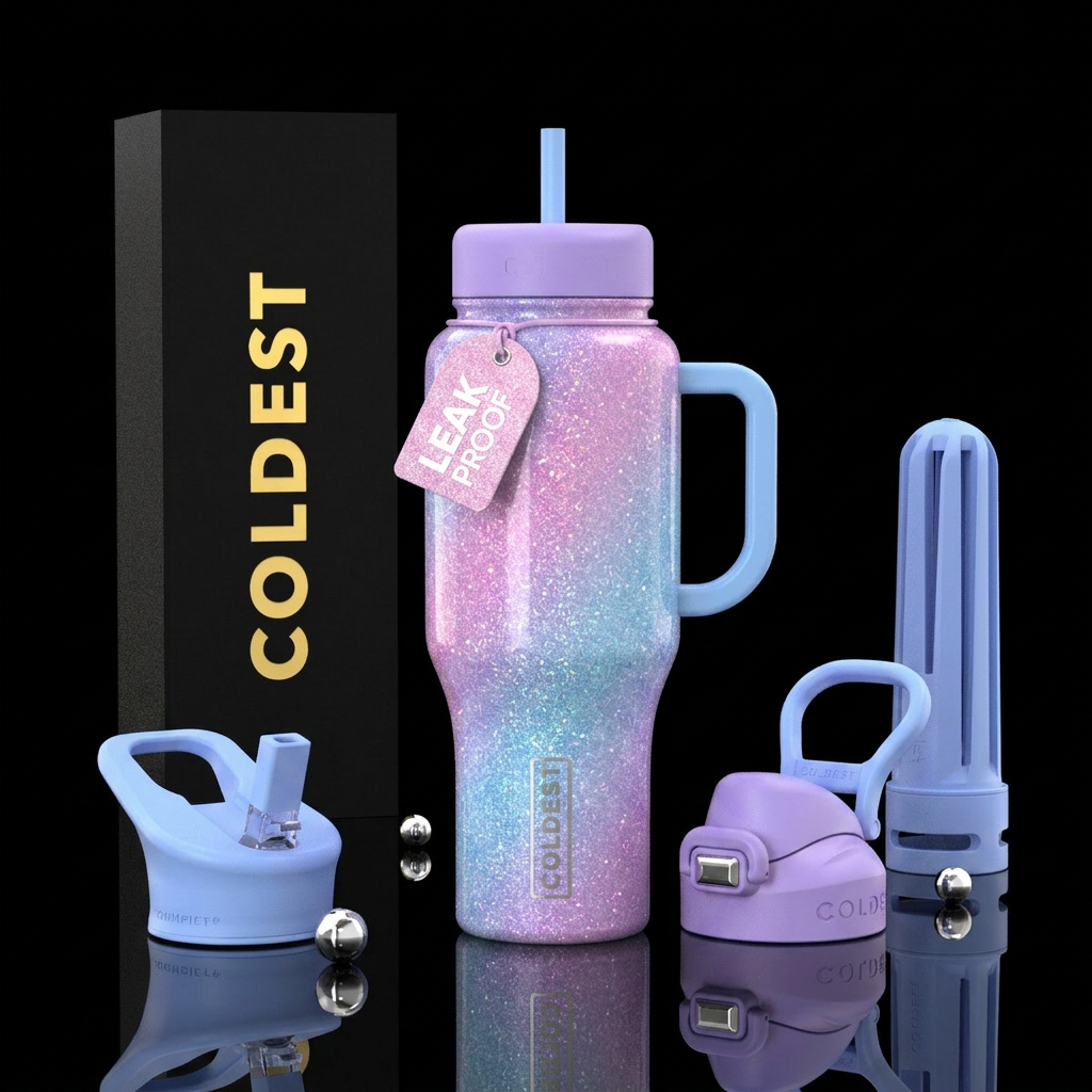 Sparkly pastel purples,pinks,blues ombre unicorn d... water bottle design