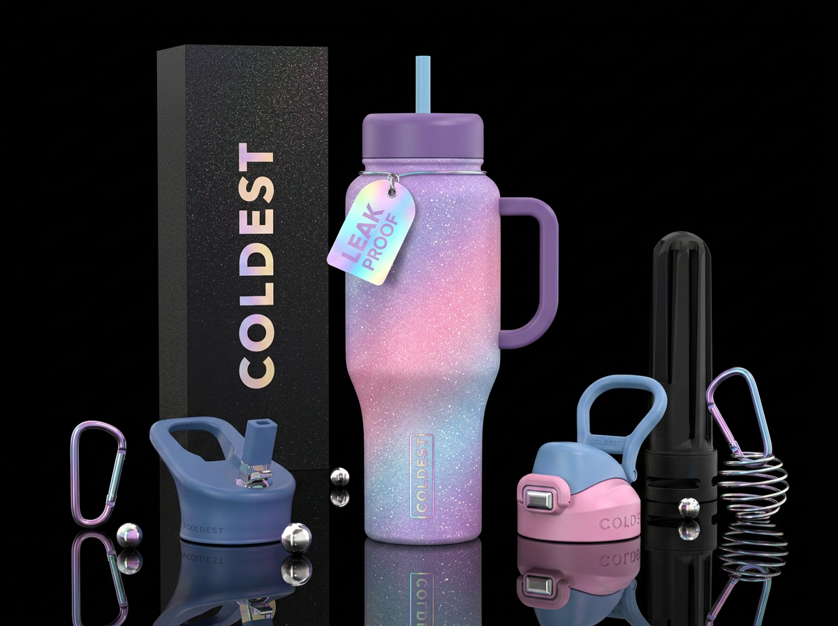 Sparkly pastel purples,pinks,blues ombre unicorn d... water bottle design