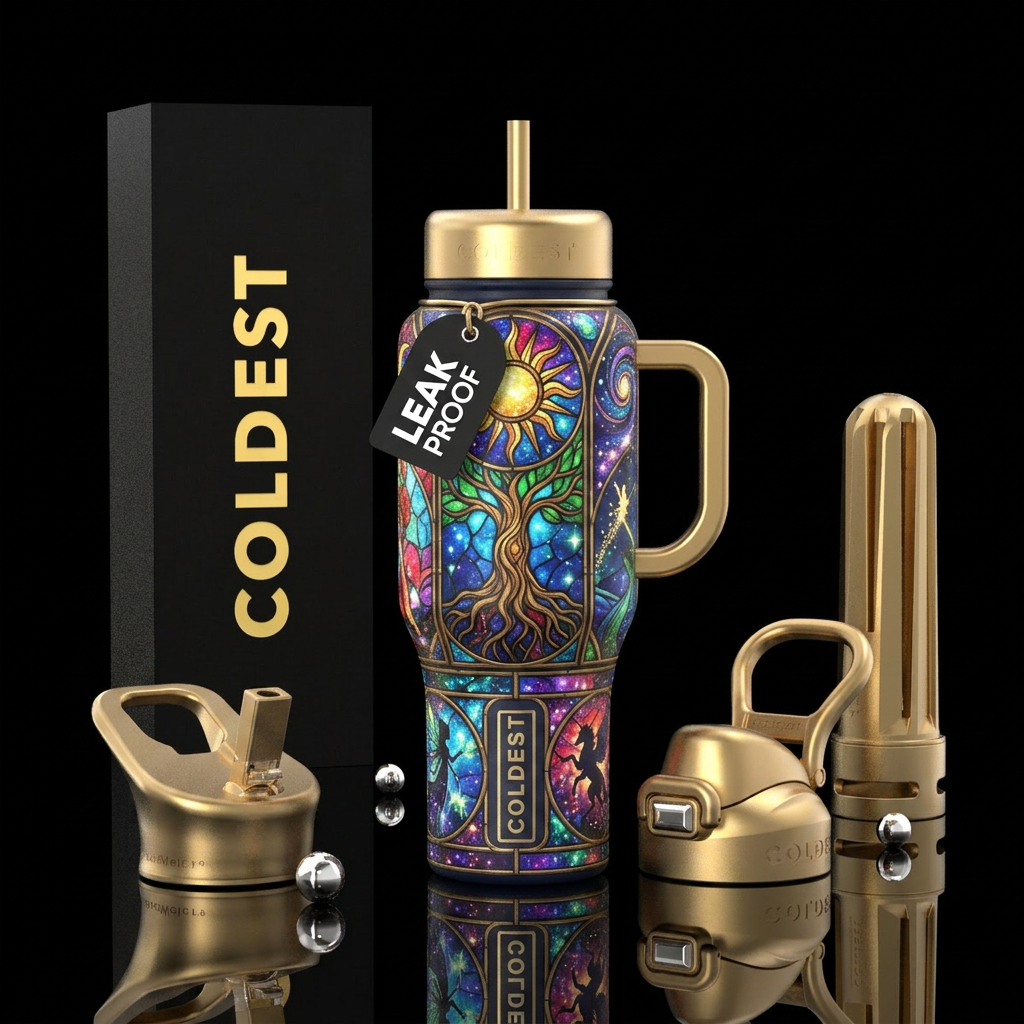 ageless, stained glass, luxurious, stylistic, whim... water bottle design
