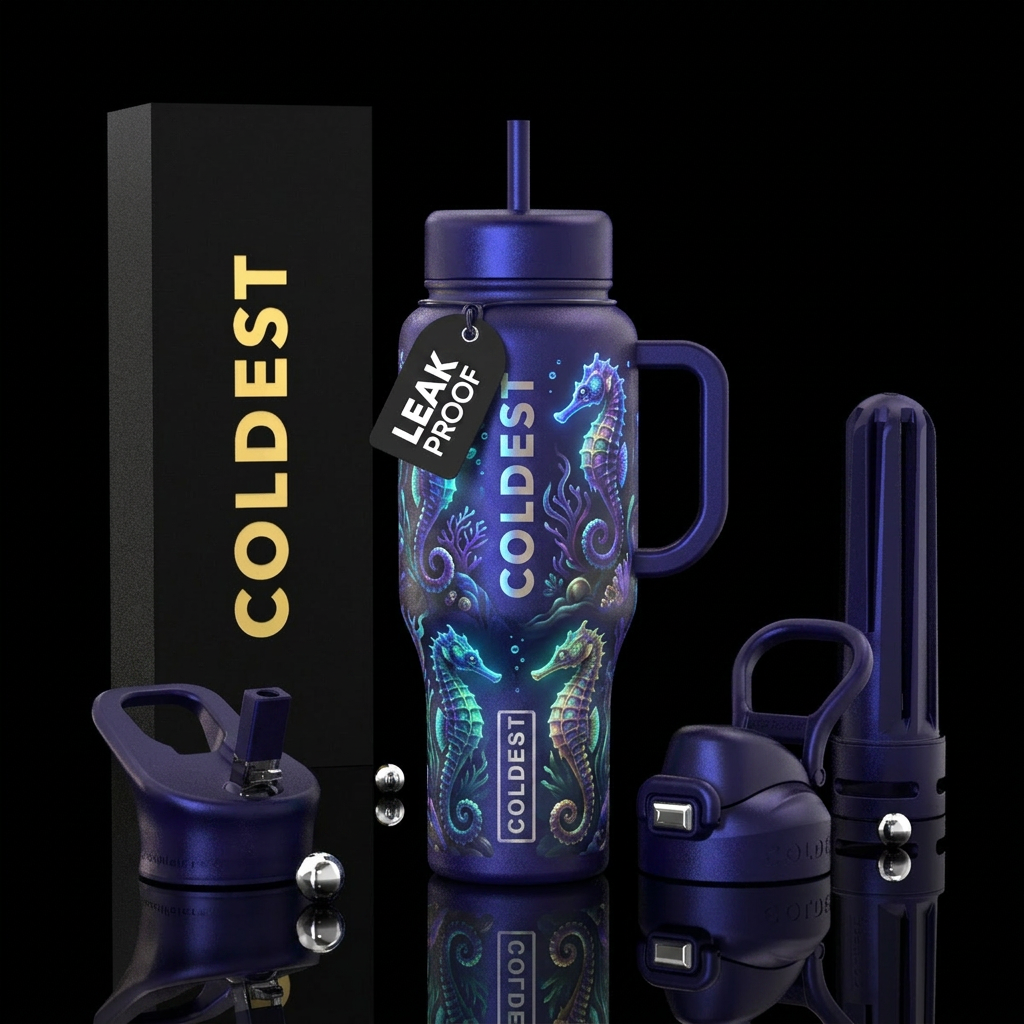 Glowie seahorses, beautiul, vibrant, magical, mode... water bottle design