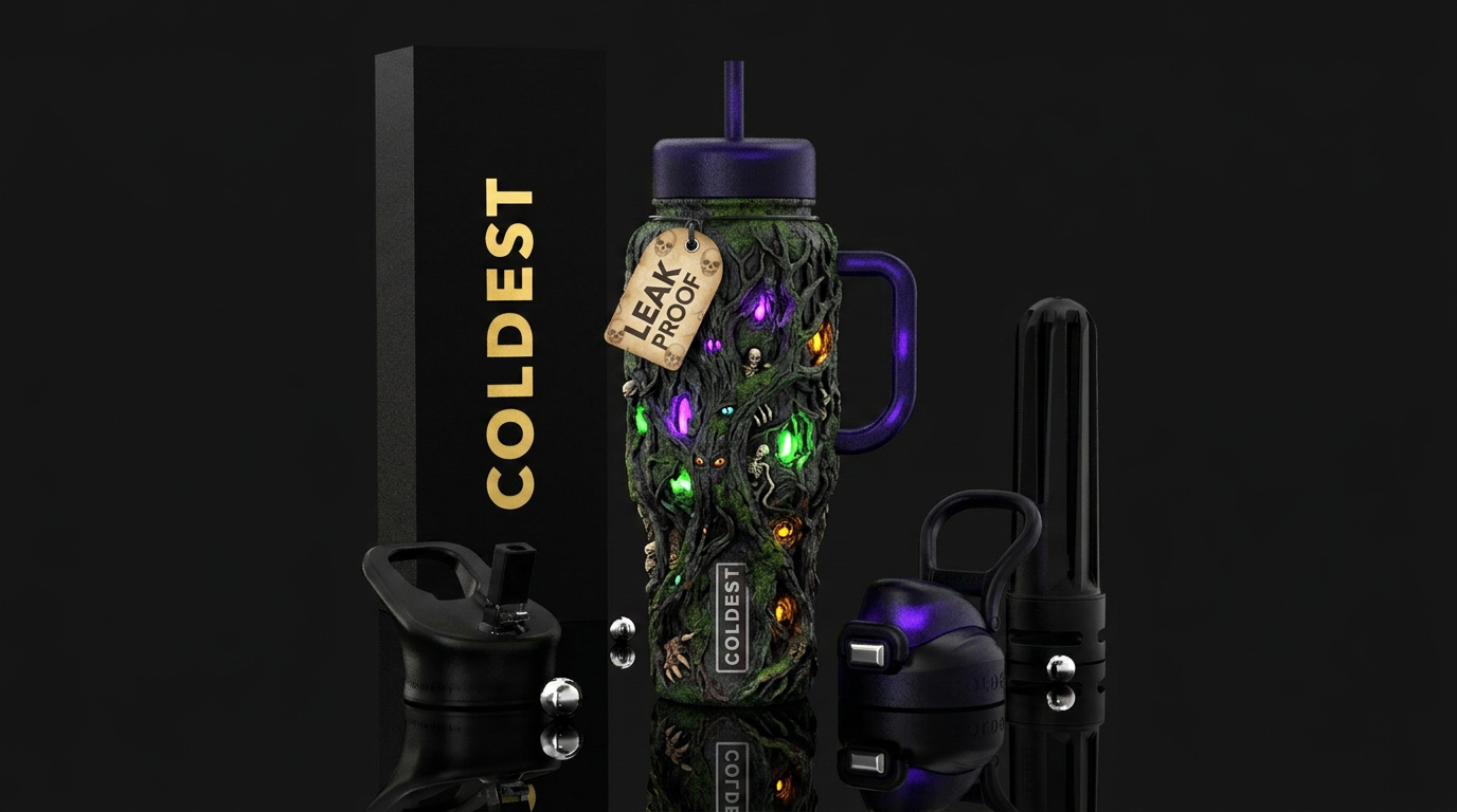 haunted woods, vibrant, luxurious, inbued, darknes... water bottle design