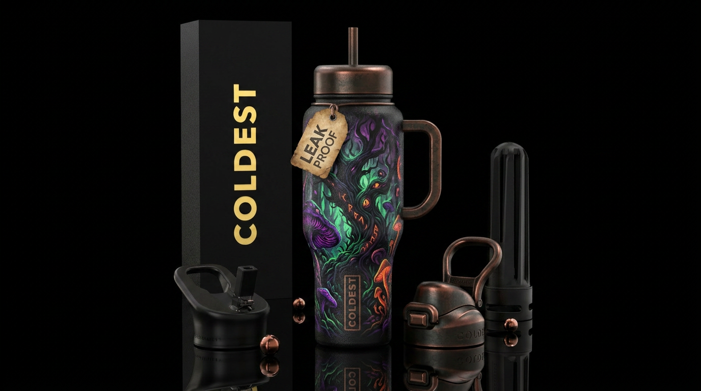 haunted woods, vibrant, luxurious, inbued, darknes... water bottle design