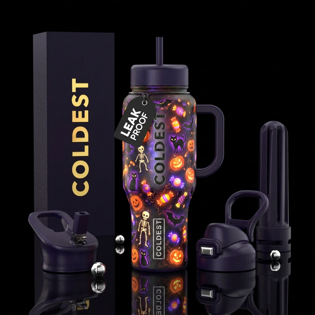 Halloween candies glowie inbued,skeletons,cats,bat... water bottle design