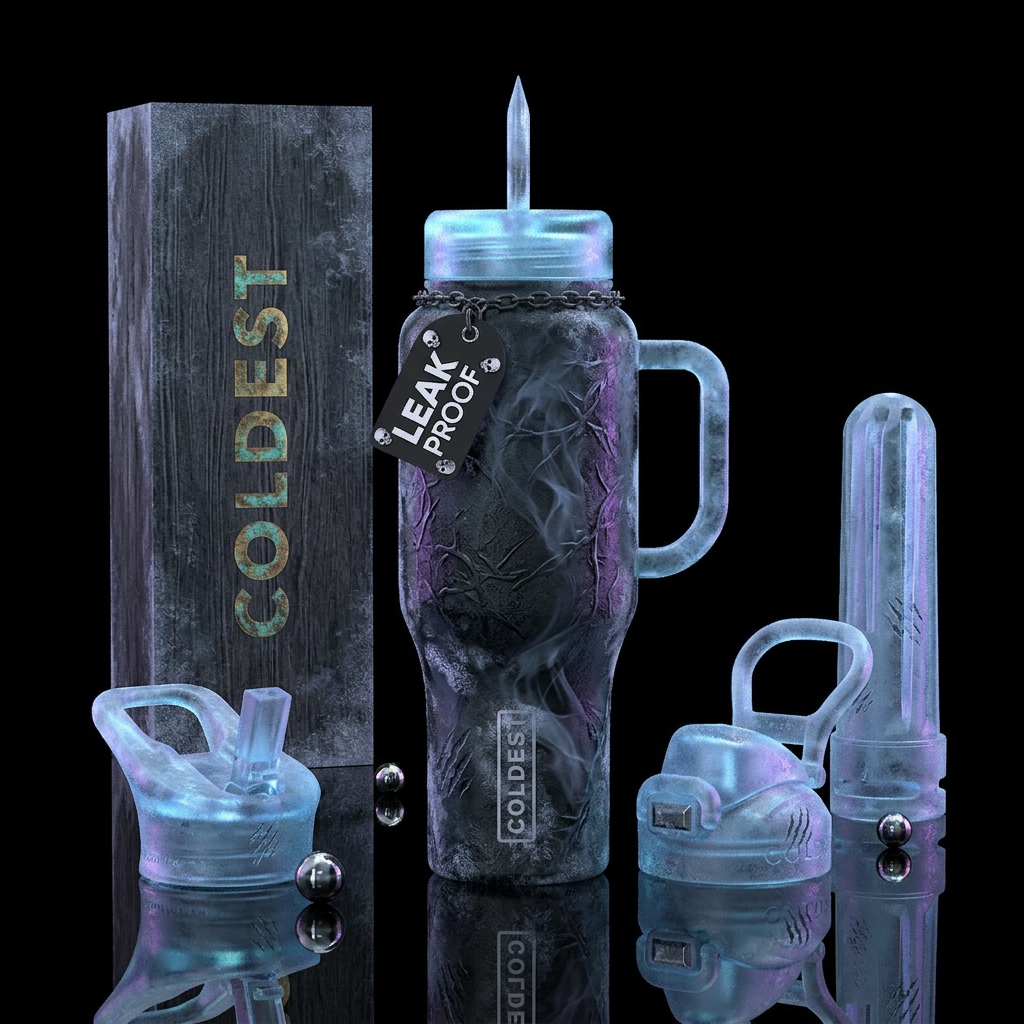 Frozen haunted Halloween inbued scary, luxurious, ... water bottle design