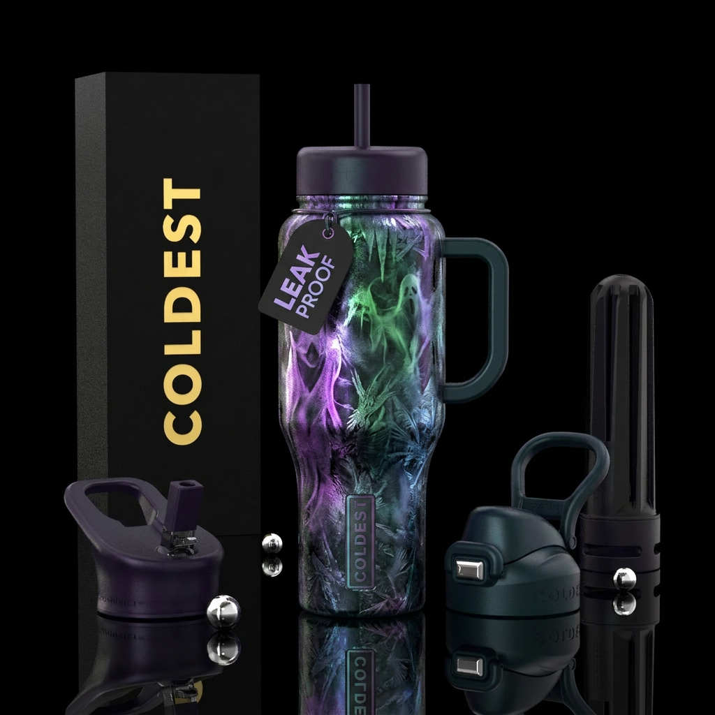 Frozen haunted Halloween inbued scary, luxurious, ... water bottle design