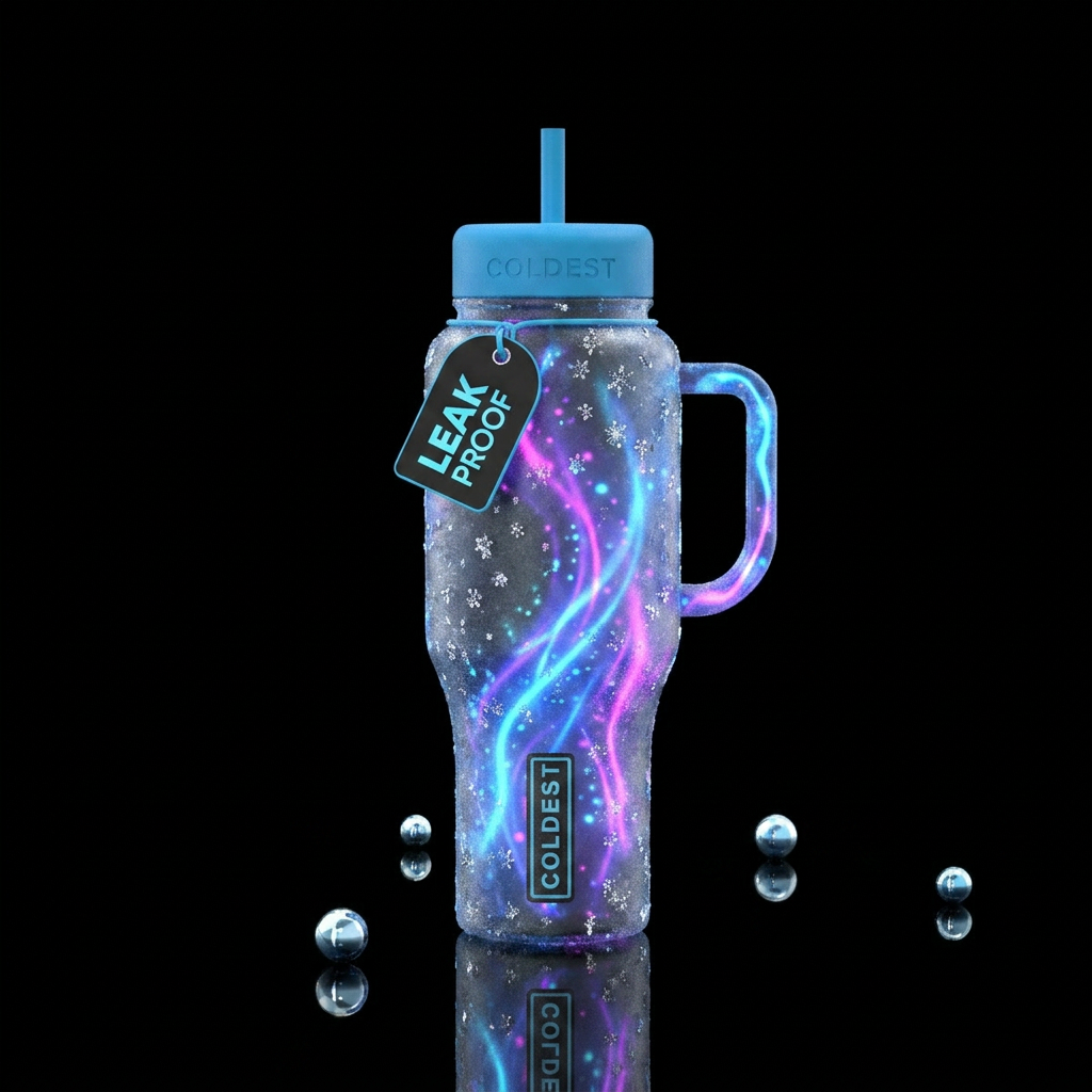 Frost bit, glowie, modern, stylistic, inbued, spar... water bottle design