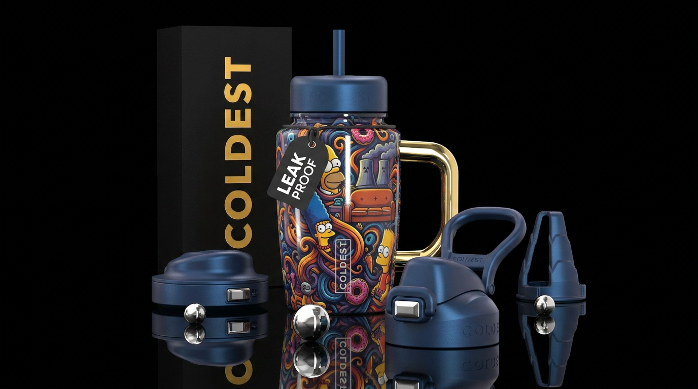 The Simpsons cartoon, vibrant, modern, luxurious, ... water bottle design