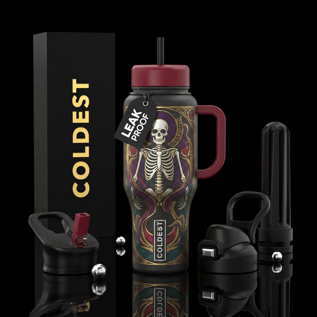 Tarot card death reversed inbued, stylistic, luxur... water bottle design