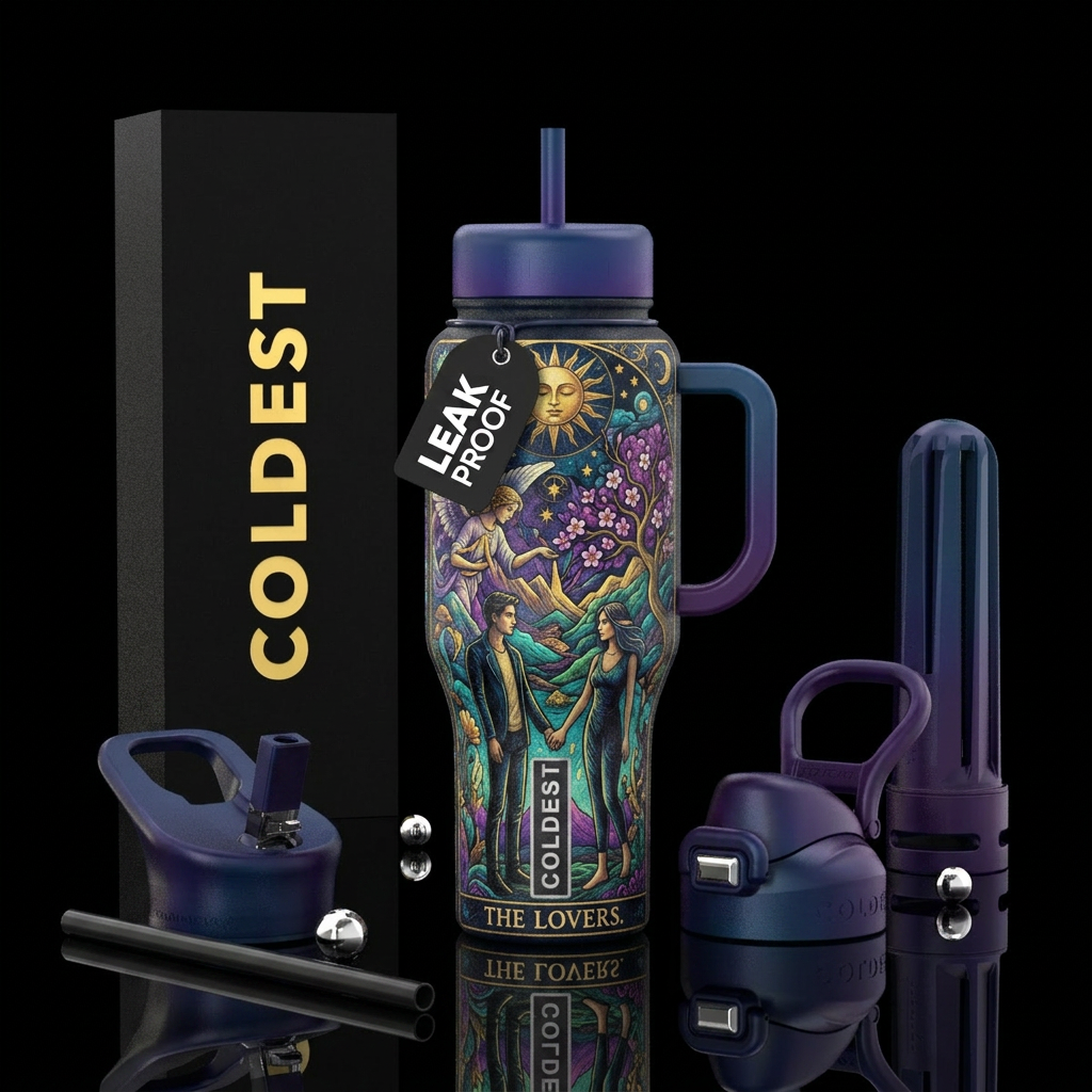 Tarot the lovers card,inbued,modern, stylistic, vi... water bottle design