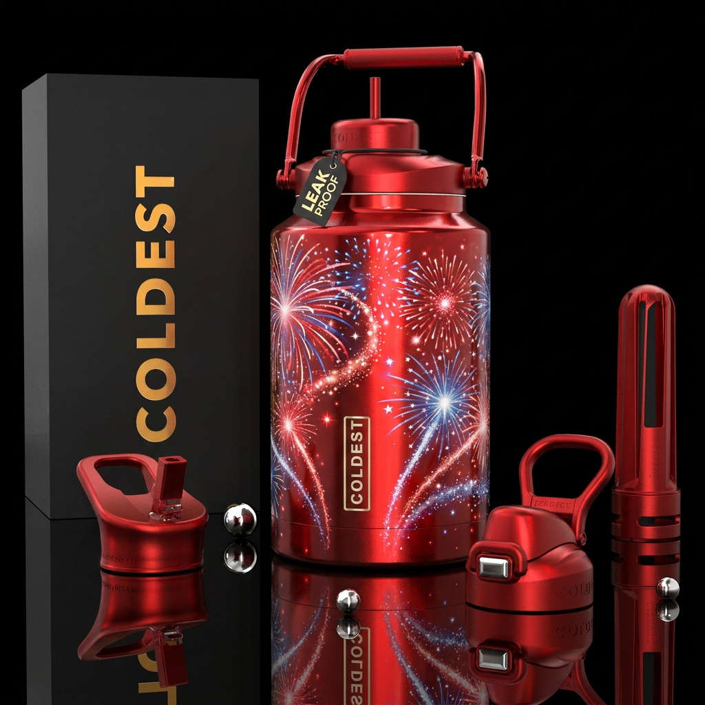 Forth of July fireworks red, white and blue inbied... water bottle design
