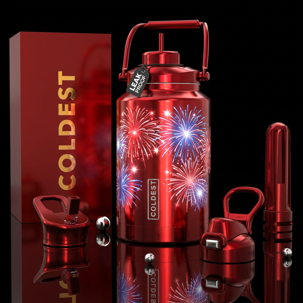 Forth of July fireworks red, white and blue inbied... water bottle design
