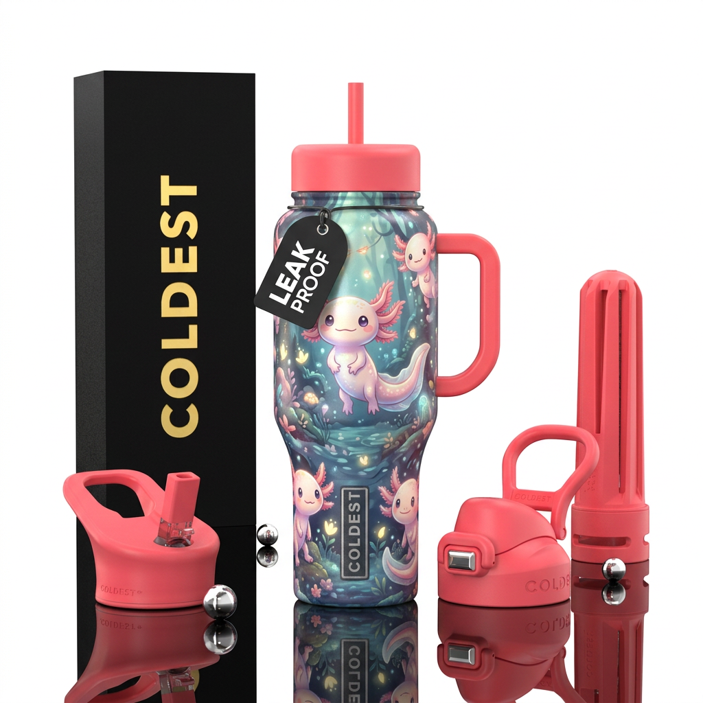 Axoloti cartoon style,cute, vibrant, magical, beau... water bottle design