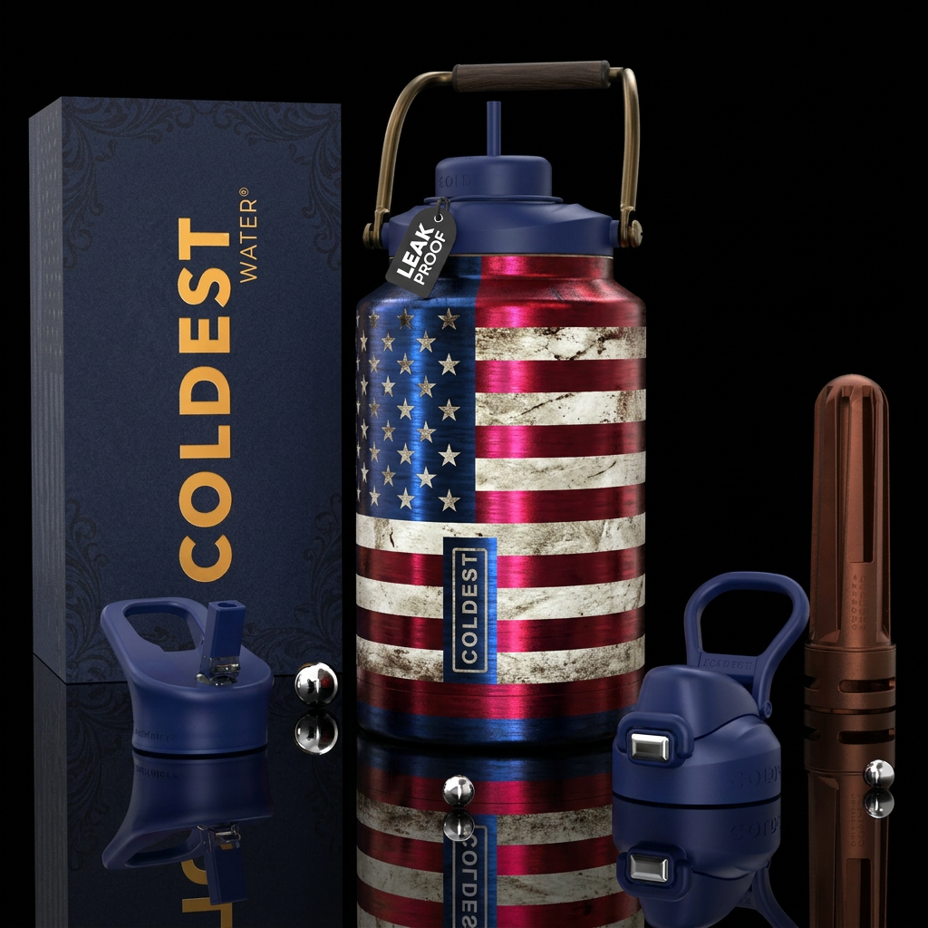 patriotic, shiny, vibrant, rustic, rugged, modern,... water bottle design