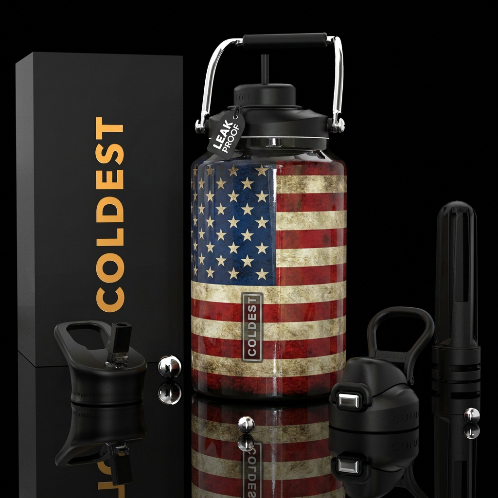 patriotic, shiny, vibrant, rustic, rugged, modern,... water bottle design