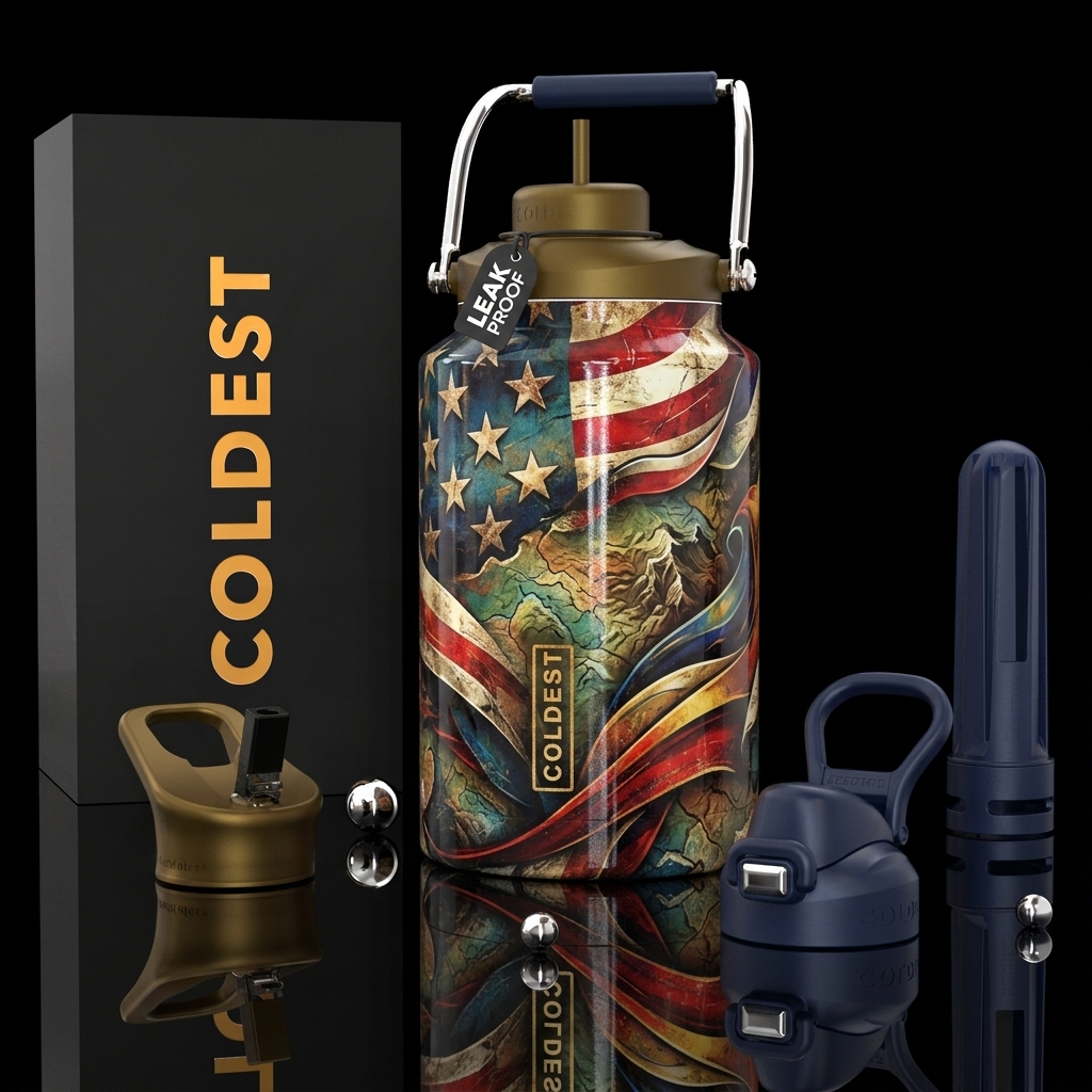 patriotic, shiny, vibrant, rustic, rugged, modern,... water bottle design