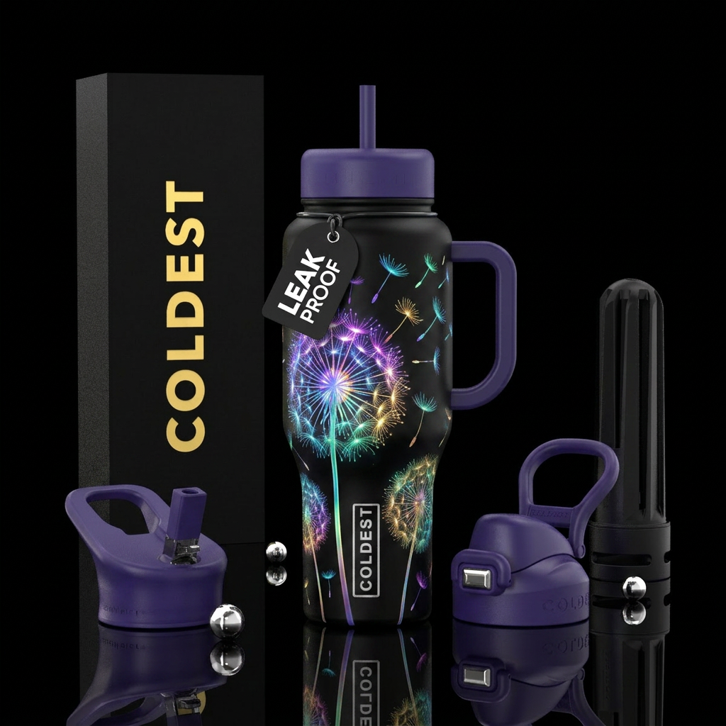 Dandelions shedding glowie colorful bright,beautiu... water bottle design