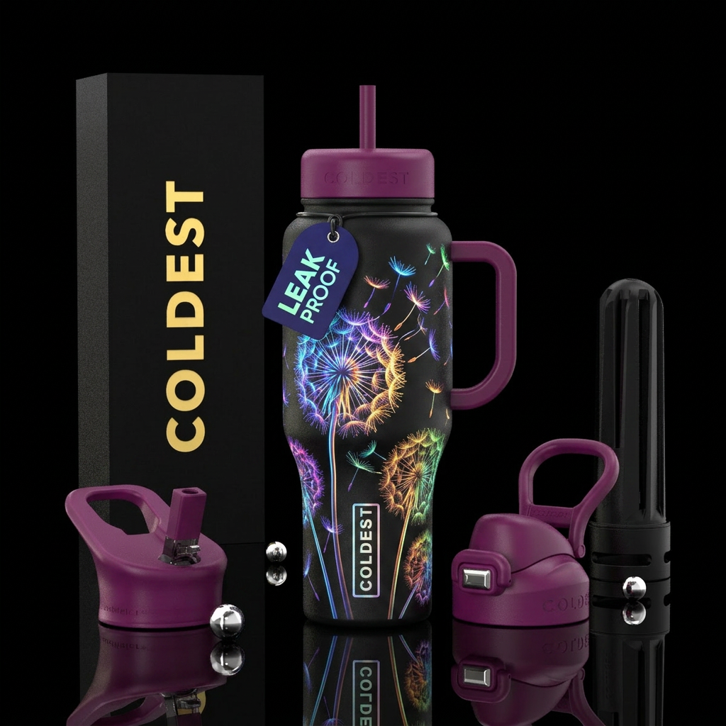 Dandelions shedding glowie colorful bright,beautiu... water bottle design