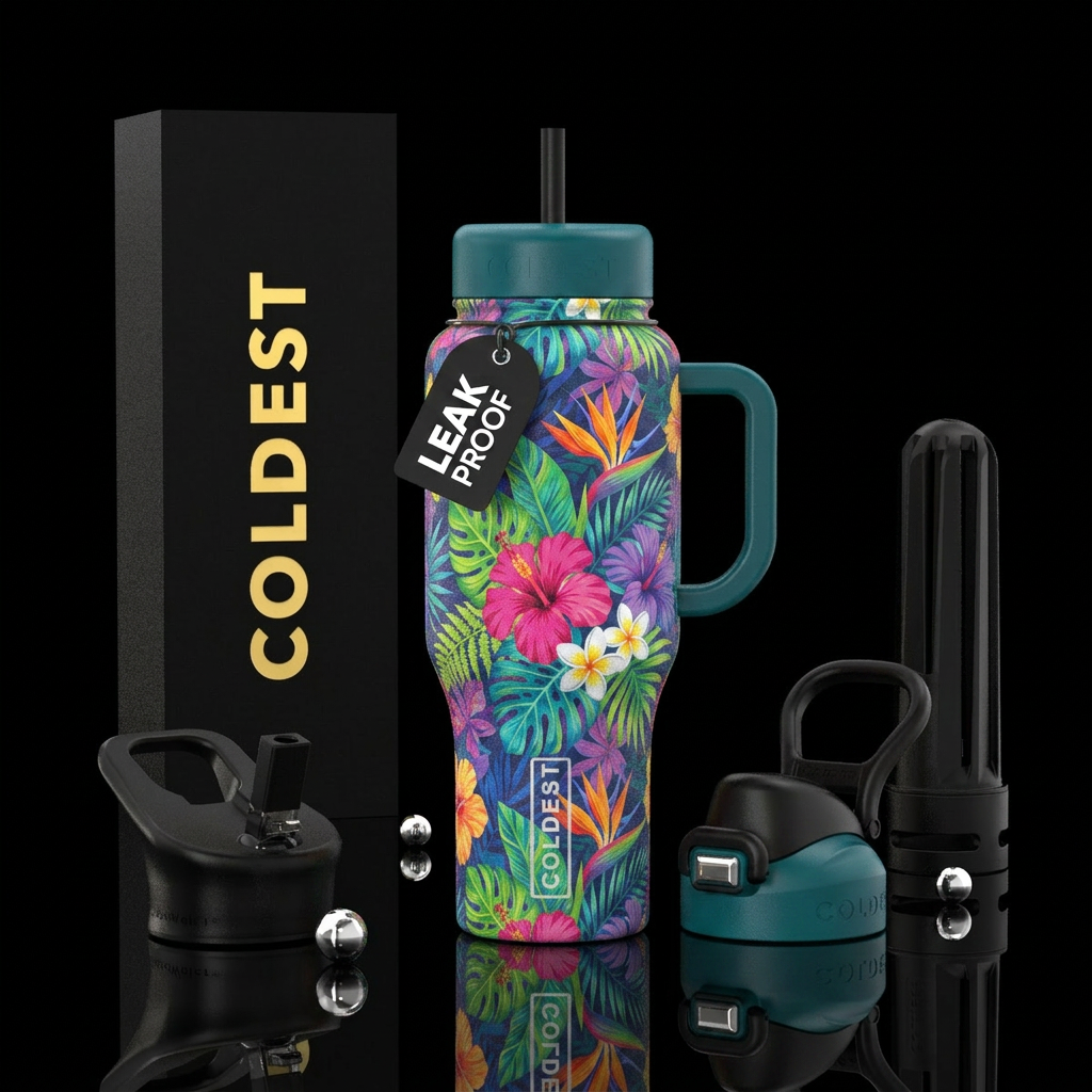Hawaiian shirt vibrant,colorful floral, stylistic,... water bottle design