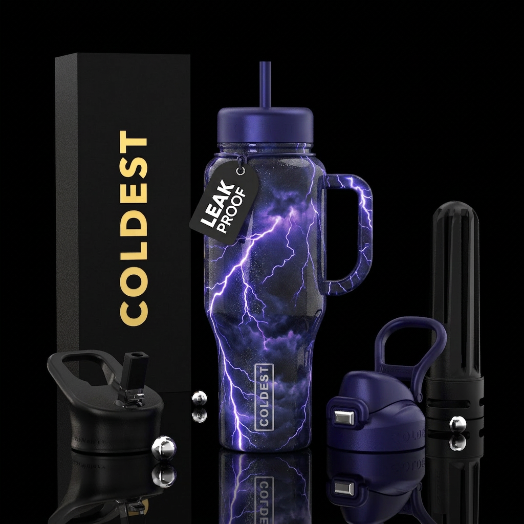 Thundering lightning storm, dark mood, luxurious, ... water bottle design