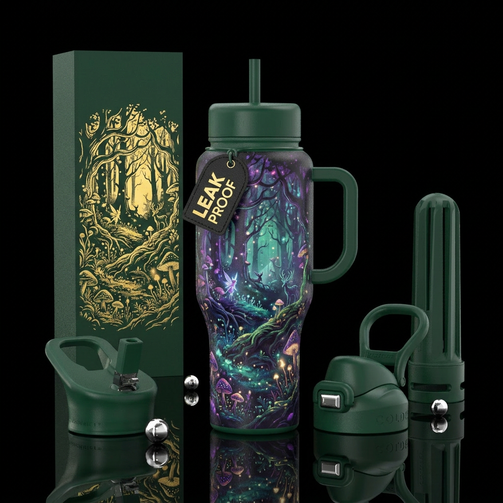 Magical forest, beautiul, fantasy, whimsical, styl... water bottle design