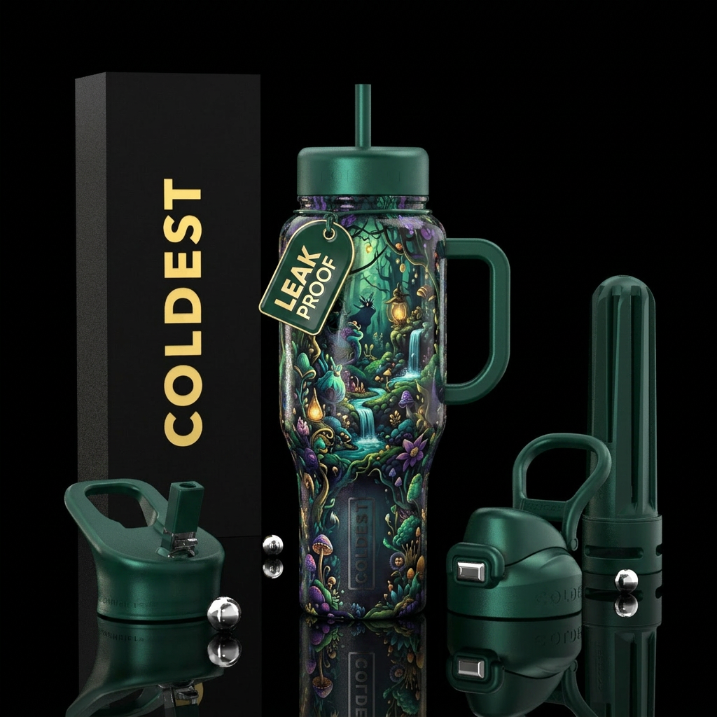 Magical forest, beautiul, fantasy, whimsical, styl... water bottle design