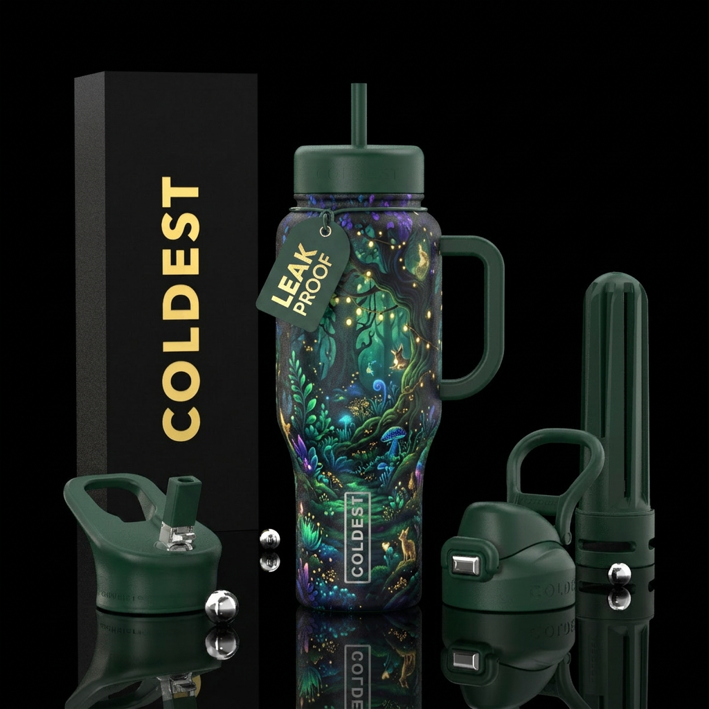 Magical forest, beautiul, fantasy, whimsical, styl... water bottle design