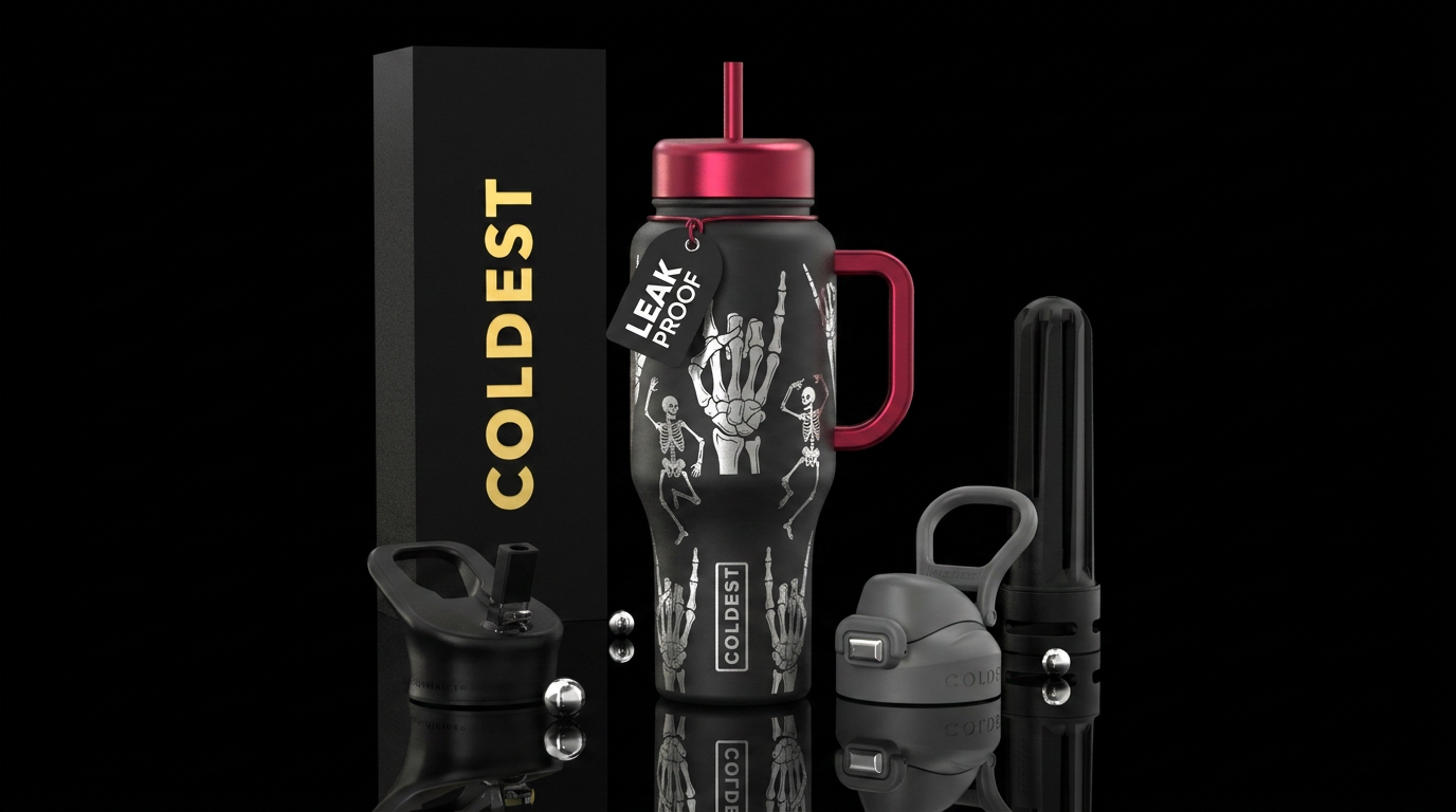 Skeleton hands giving rock n roll sign language sh... water bottle design