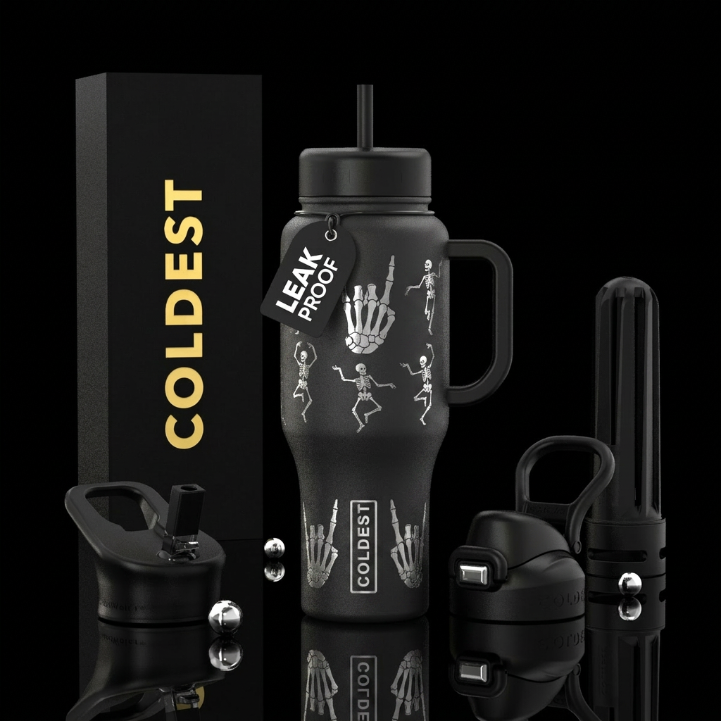 Skeleton hands giving rock n roll sign language sh... water bottle design