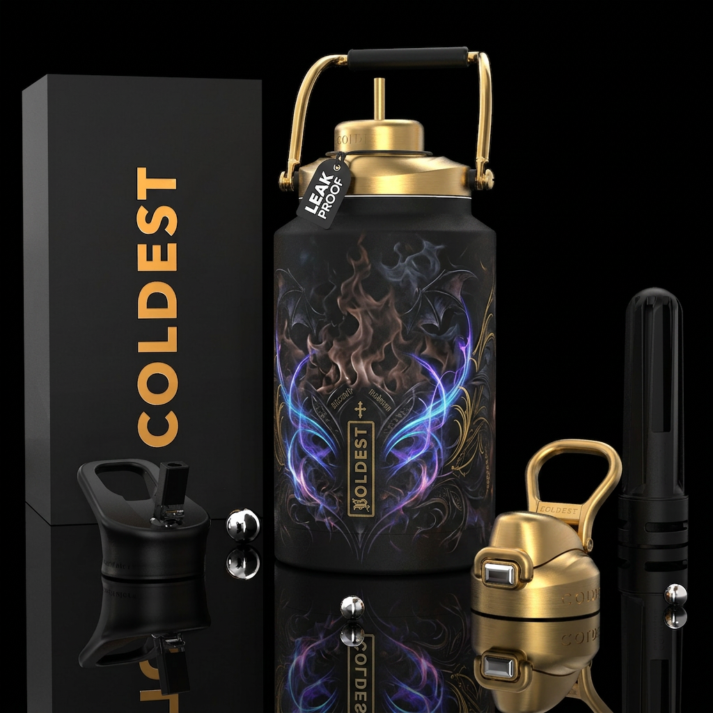 Ozzy Osborne inbued hard rock n roll, modern, dark... water bottle design