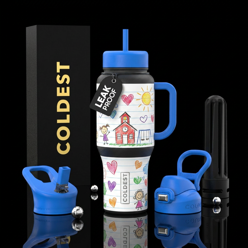Background like notebook paper with child like dra... water bottle design