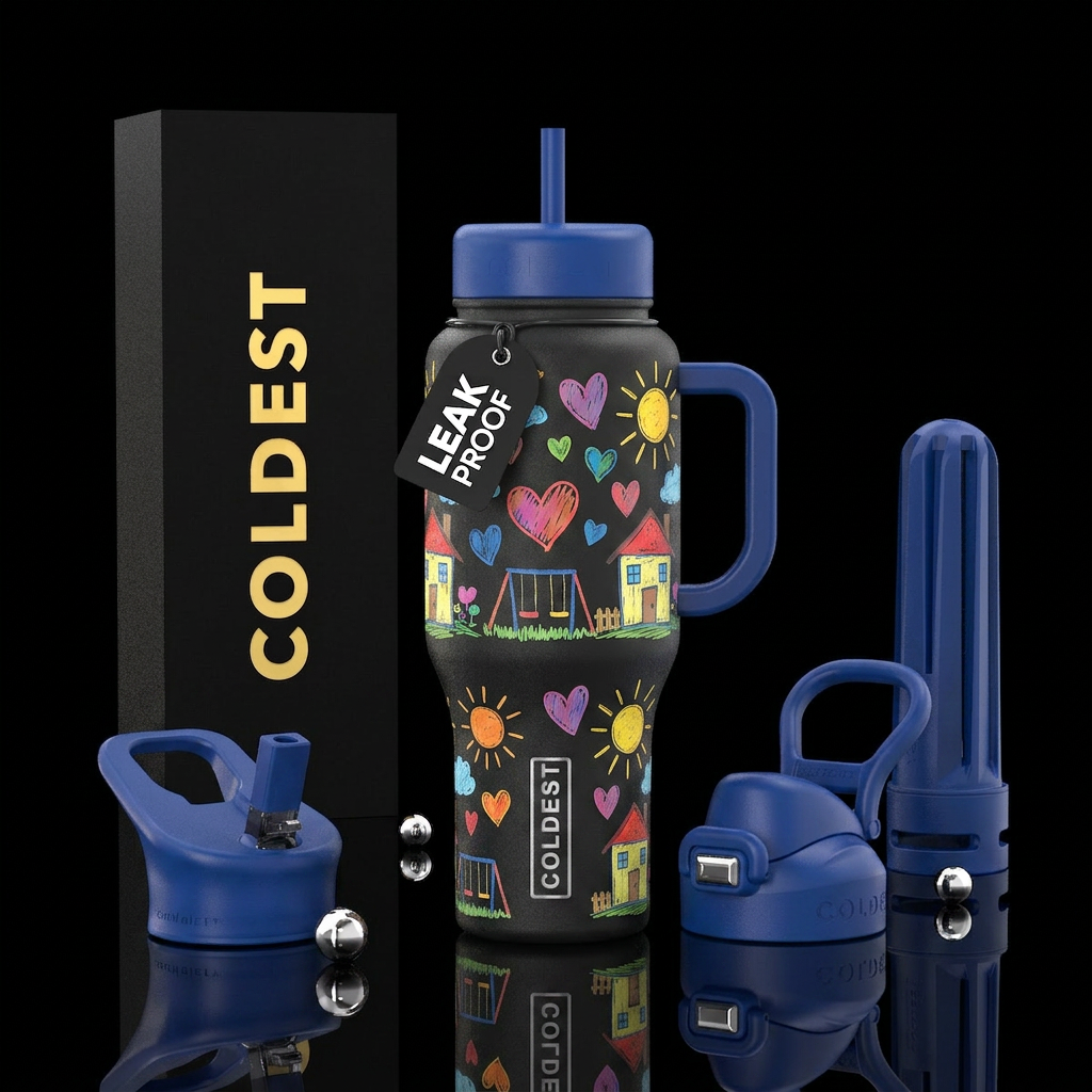 Background like notebook paper with child like dra... water bottle design