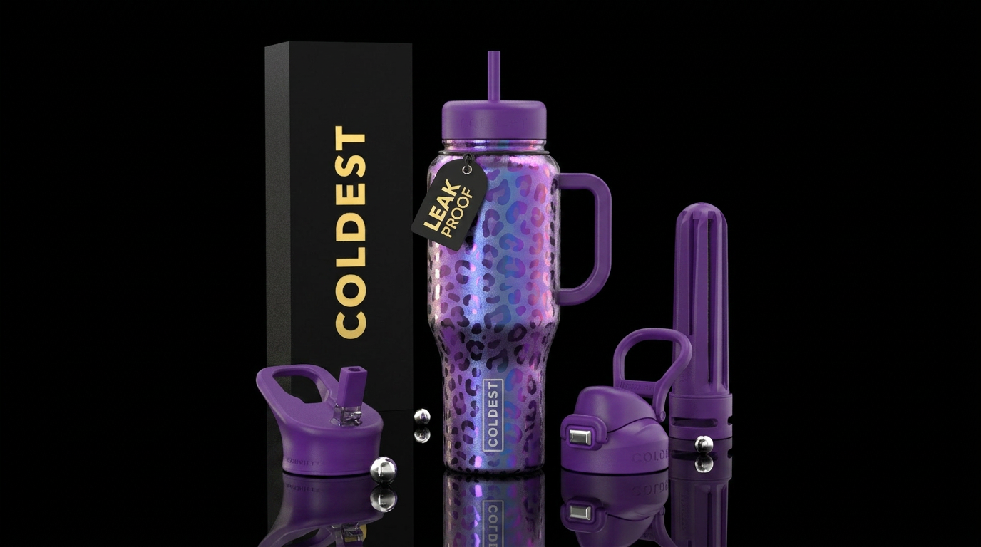 Purple irridescent, cheetah print, luxurious, vibr... water bottle design
