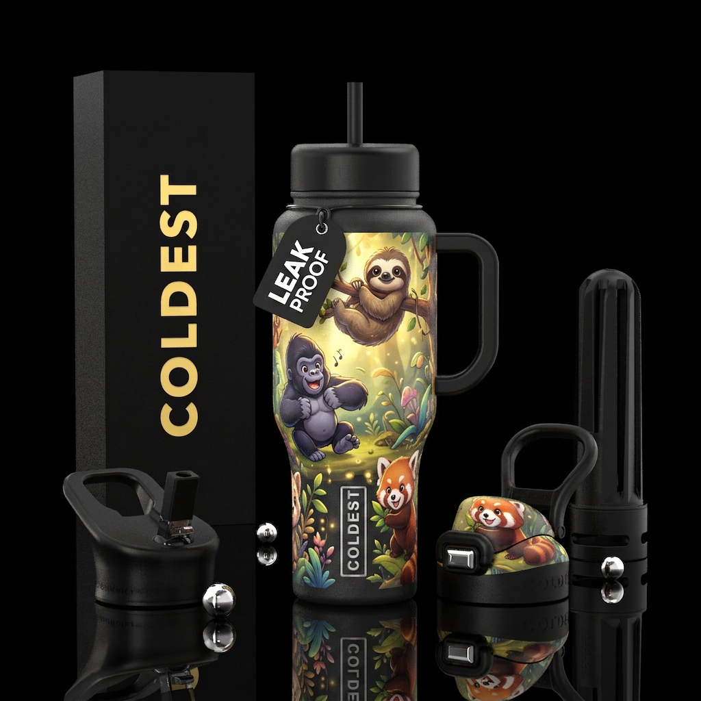 Baby sloths, baby gorillas and baby red panda bein... water bottle design