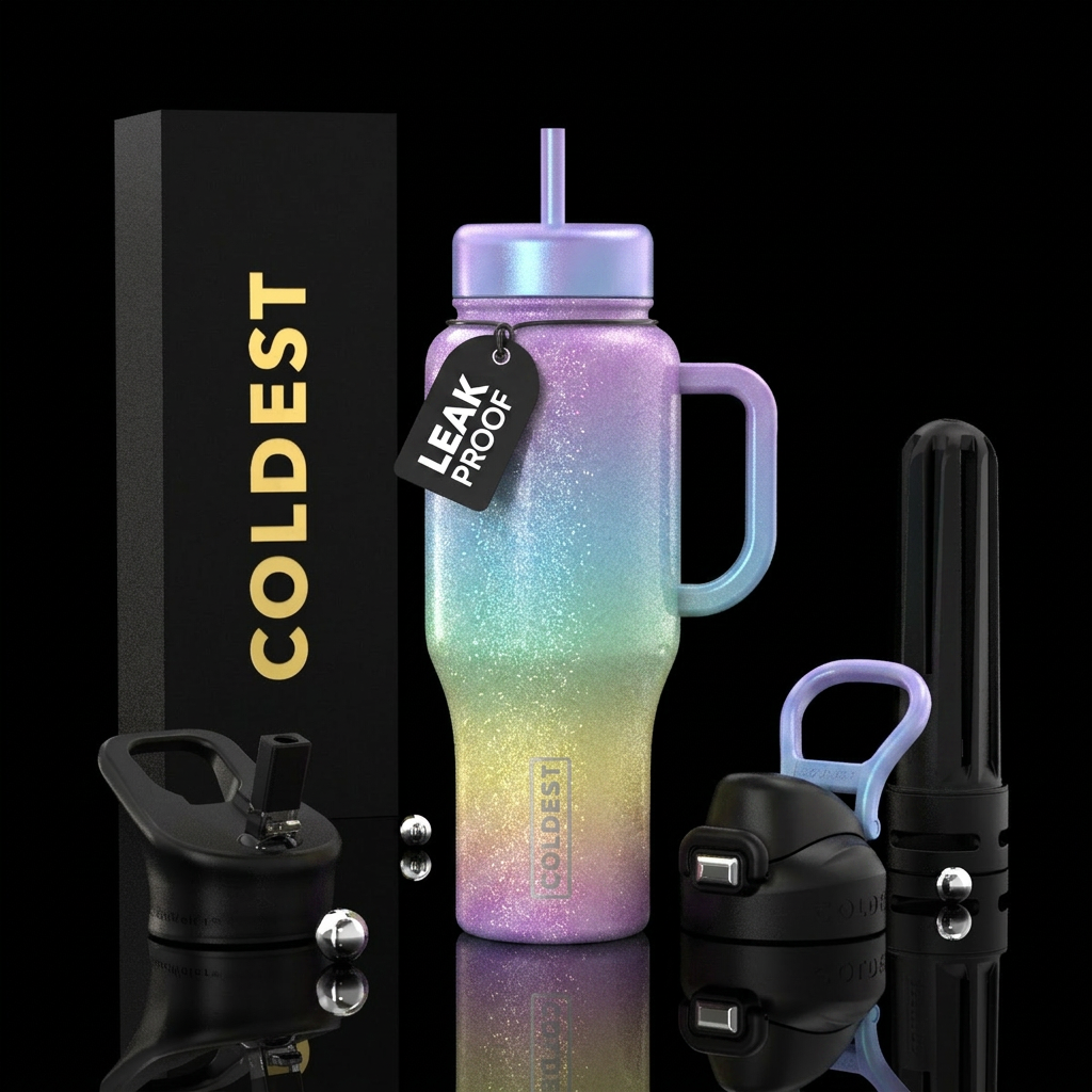 Purple,blue,green and yellow pastel colors ombred,... water bottle design
