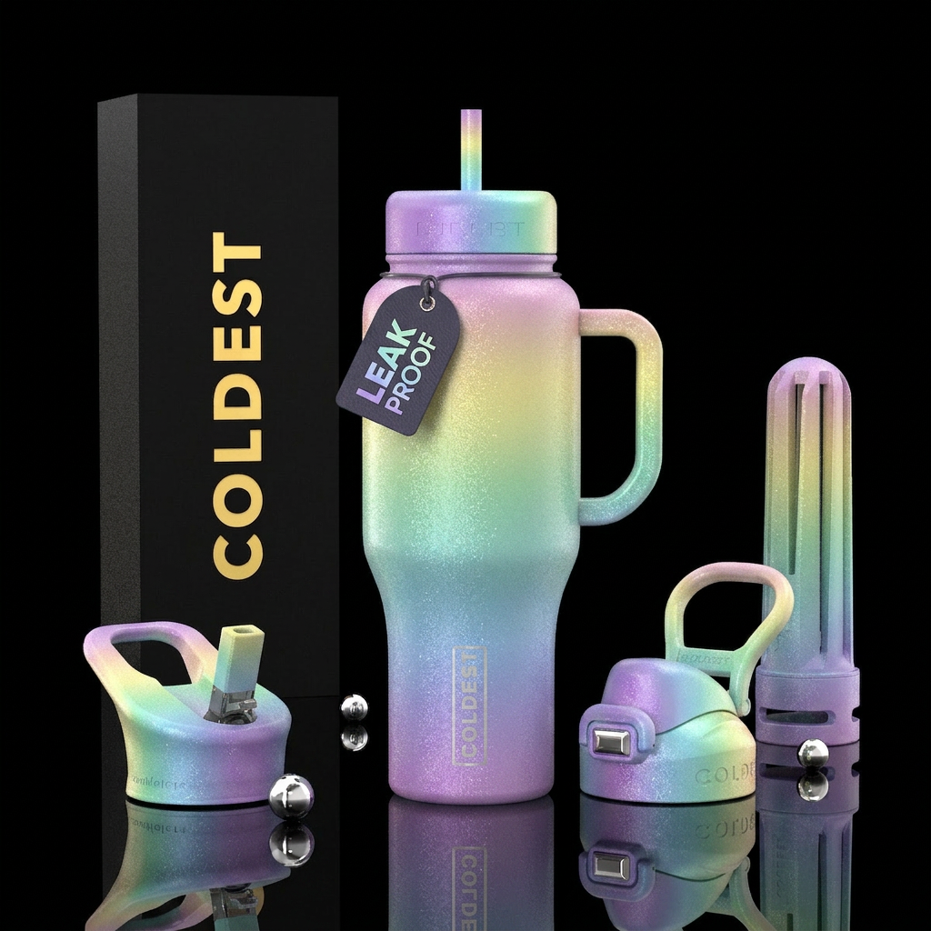 Purple,blue,green and yellow pastel colors ombred,... water bottle design