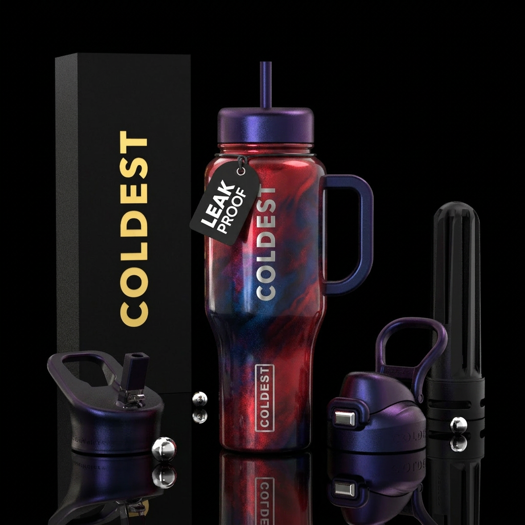 Metallic candy apple red, midnight metallic blue,a... water bottle design