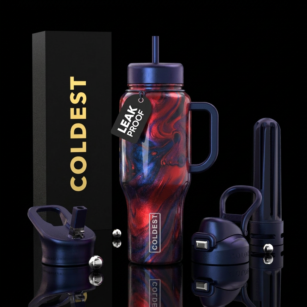 Metallic candy apple red, midnight metallic blue,a... water bottle design