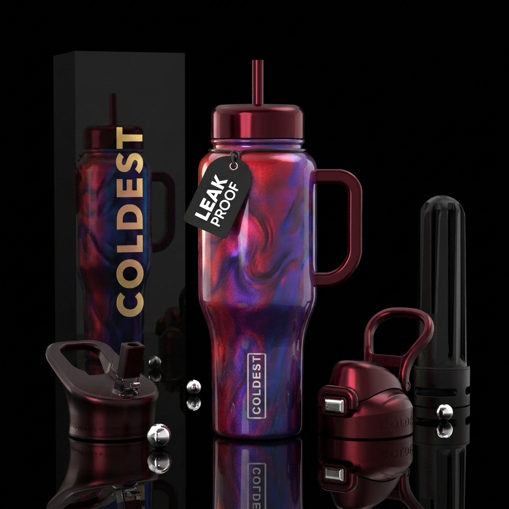 Opalescent, candy apple metallic red, metallic pur... water bottle design