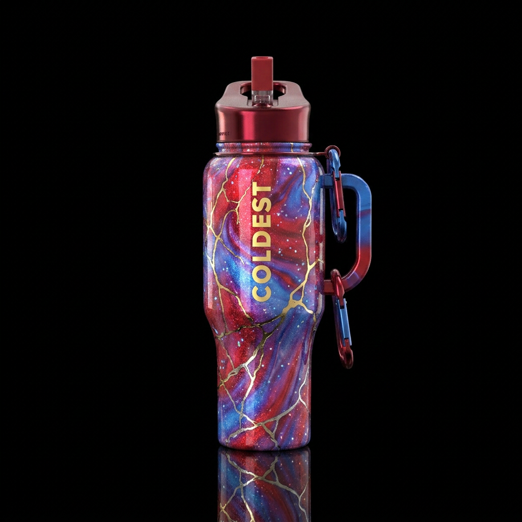 Opalescent marbled cracked metallic candy apple re... water bottle design